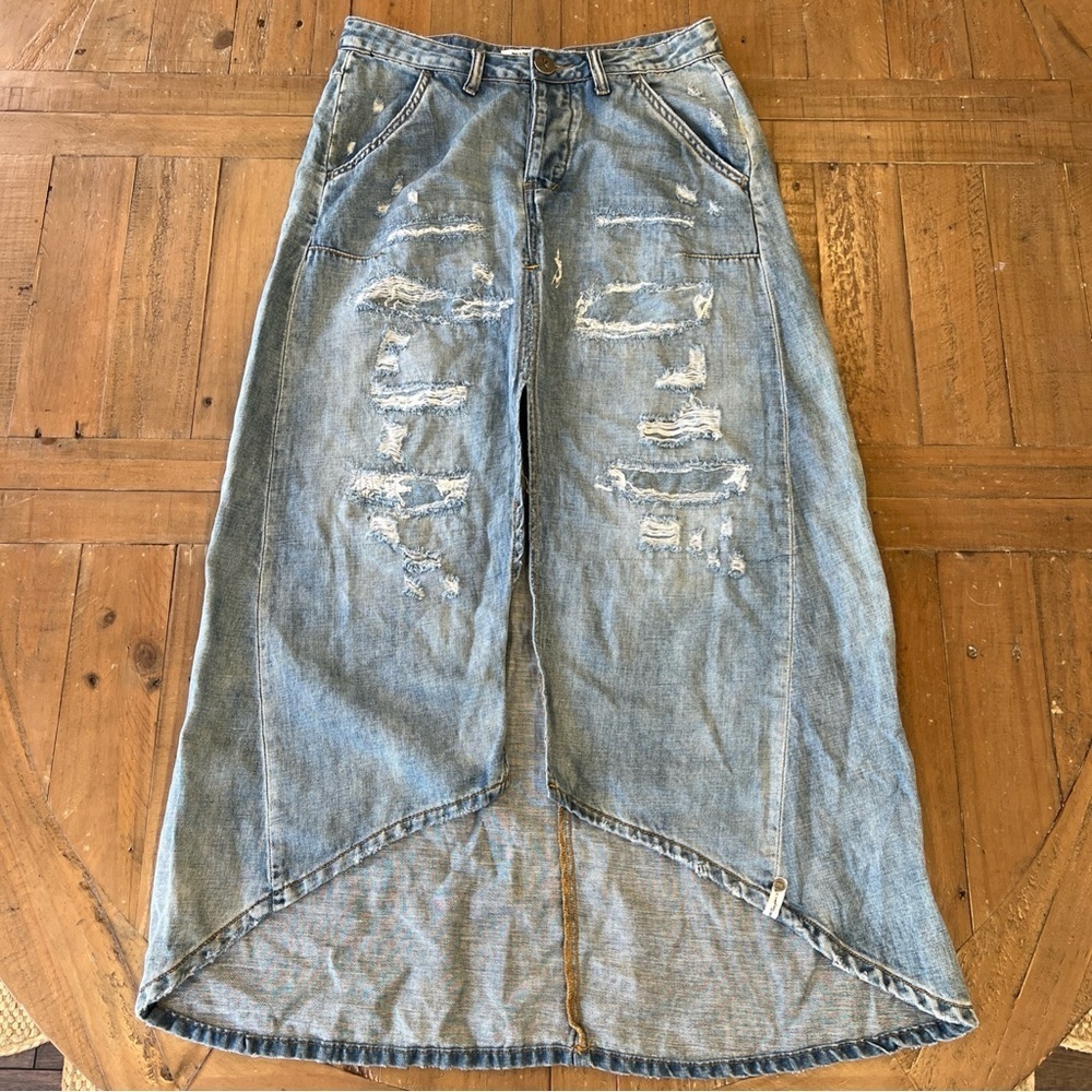 One Teaspoon Aspen Mrs Carter distressed maxi denim skirt sz 26 Linen Cotton